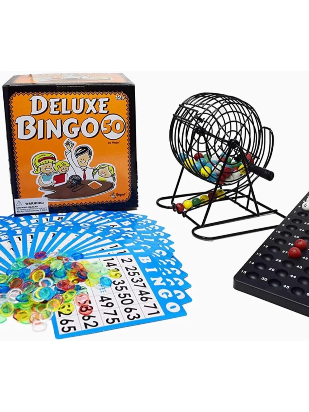 Regal Bingo Deluxe Game Set for Adults and Kids - Includes 8 Inch Wheel Cage, 75